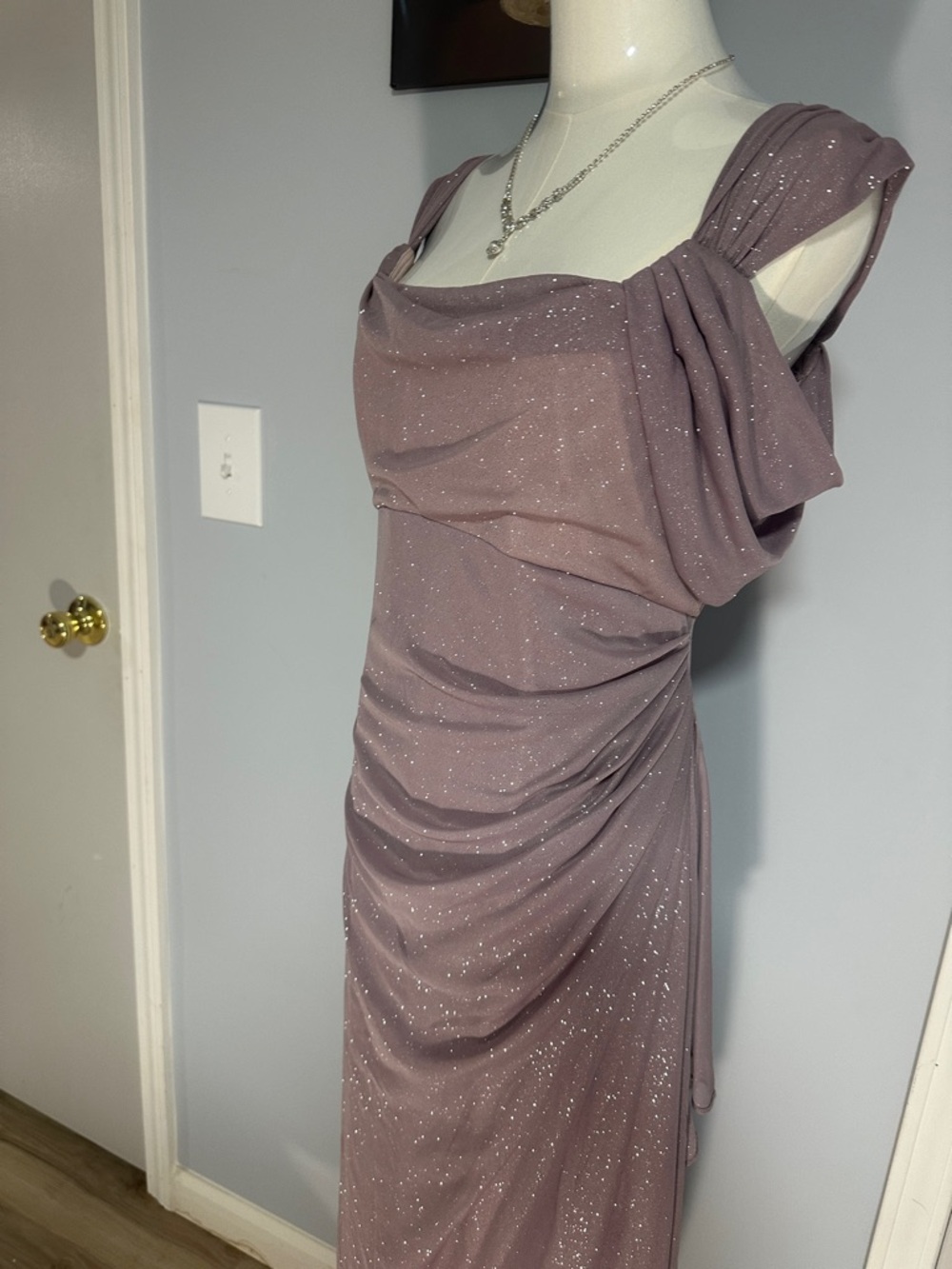 Alex Evenings Mauve Glitter Sheer Overlay Maxi Dress - Picture 2 of 12